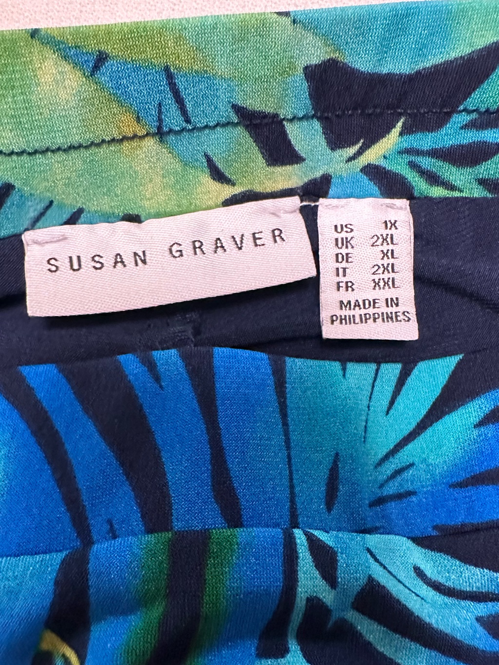Susan Graver Tropical Leaf Print A-Line Skort - Navy Blue & Green — image 2 of 5